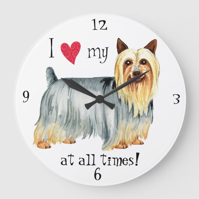 I Love my Silky Terrier Large Clock (Front)