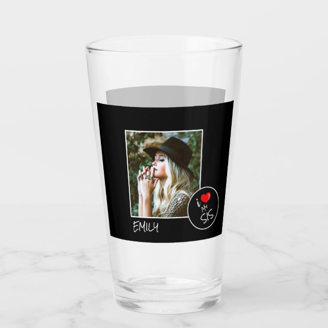 I Love My Sis Custom Photo – Personalized Glass (Back)
