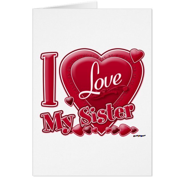 I Love My Sister red - heart Cards (Front)