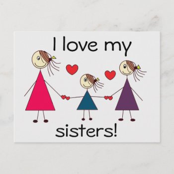 I Love My Sisters Cute Sisters Love Postcard by HappyGabby at Zazzle