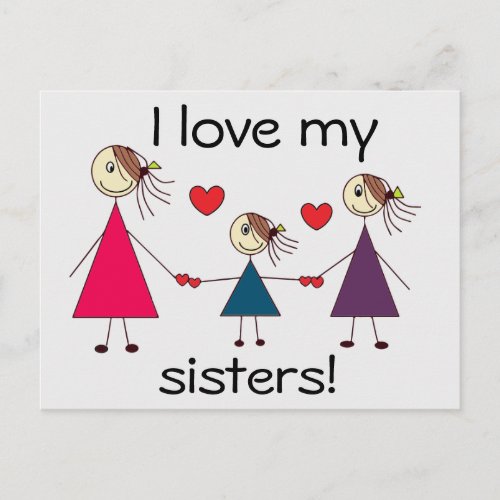 I love my sisters Cute Sisters Love Postcard
