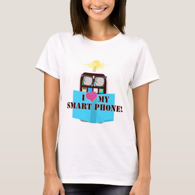 I Love My Smart Phone Cute Cellphone Cartoon T-Shirt (Front)