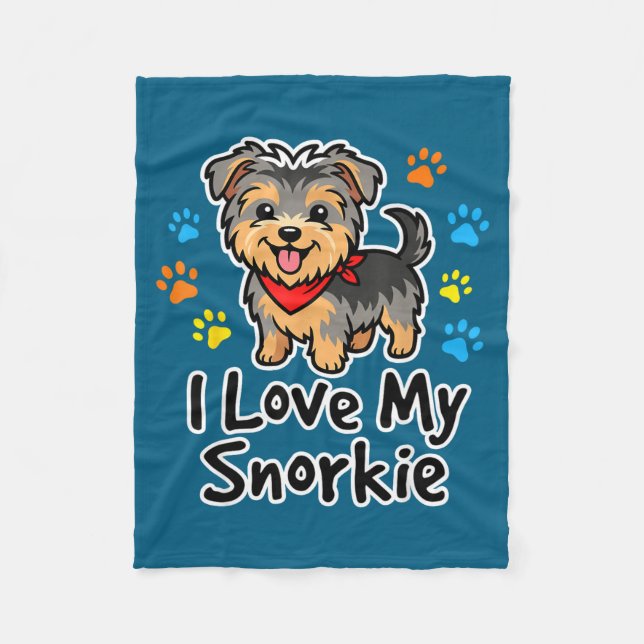 I Love My Snorkie Cute Schnauzer Yorkie Mix Dog Lo Fleece Blanket (Front)