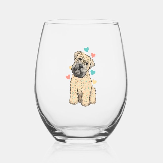 I Love My Soft Coated Wheaten Terrier Dog Heart Stemless Wine Glass (Front)