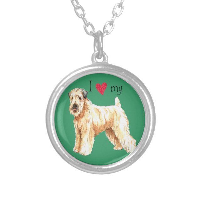 I Love my Soft Coated Wheaten Terrier Silver Plated Necklace (Front)