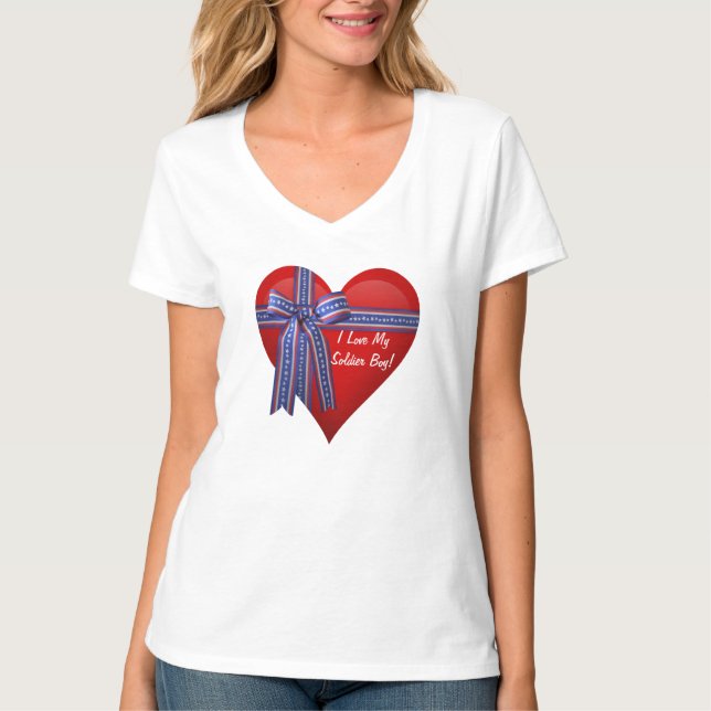 I love my soldier boy Heart with ribbon T-Shirt (Front)