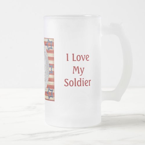 I Love My Soldier Custom Photo Personalized Frosted Glass Beer Mug