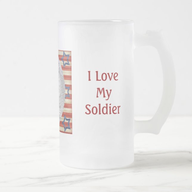 I Love My Soldier Custom Photo Personalized Frosted Glass Beer Mug (Right)