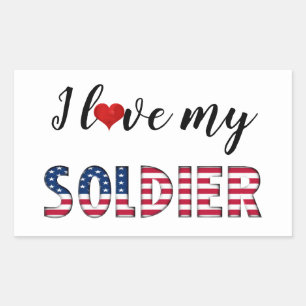 I love my Soldier, Heart American Flag Typography Rectangular Sticker