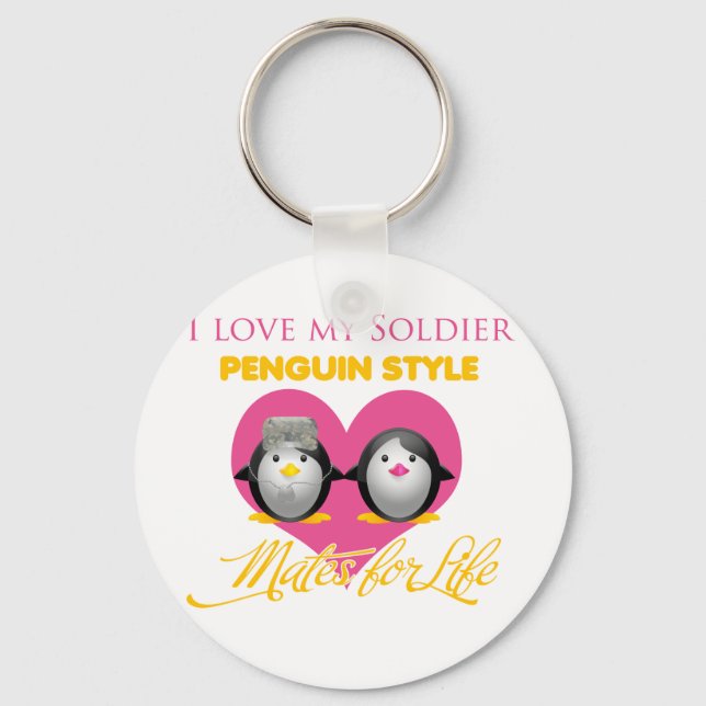 I Love My Soldier Penguin Style Keychain (Front)