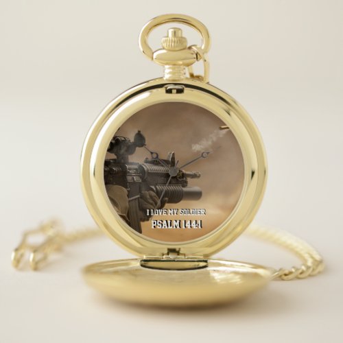 I lOVE My Soldier Psalm 1441 round ejecting Pocket Watch