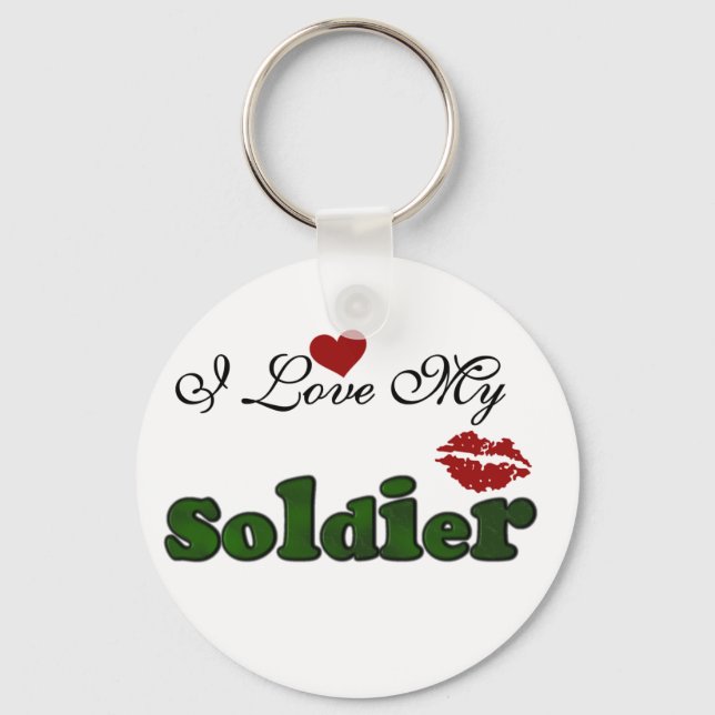 I Love My Soldier Tshirts and Gifts Keychain (Front)