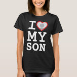 I love my son heart photo | Proud Mom T-Shirt<br><div class="desc">Create your own I Love My Son Photo Text t shirts with this modern and funny shirt template featuring a cool slab serif font and your son photo into a huge red heart. Add your own photo, your name or any personalized text. The "I love My Son" t-shirt design is...</div>