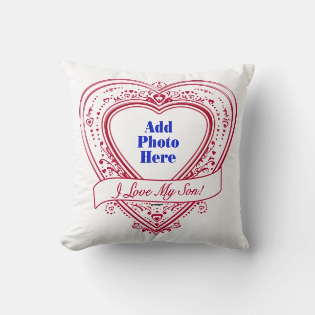 I Love My Son! Photo Red Hearts Throw Pillow (Front)