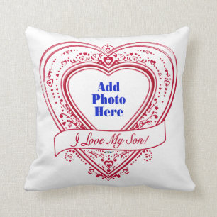 I Love My Son! Photo Red Hearts Throw Pillow