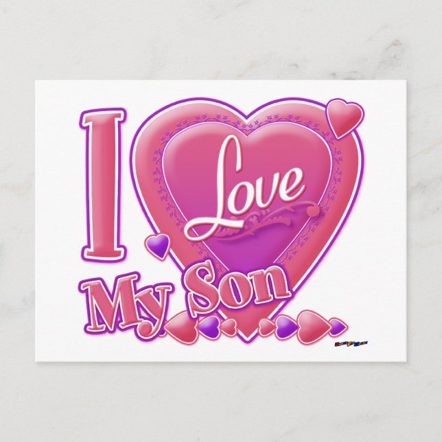 I Love My Son pink/purple - heart Postcard (Front)