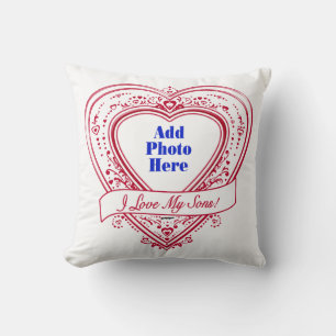 I Love My Sons! Photo Red Hearts Throw Pillow