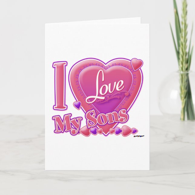 I Love My Sons pink/purple - heart Card (Front)