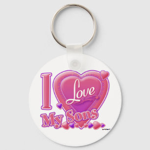 I Love My Sons pink/purple - heart Keychain