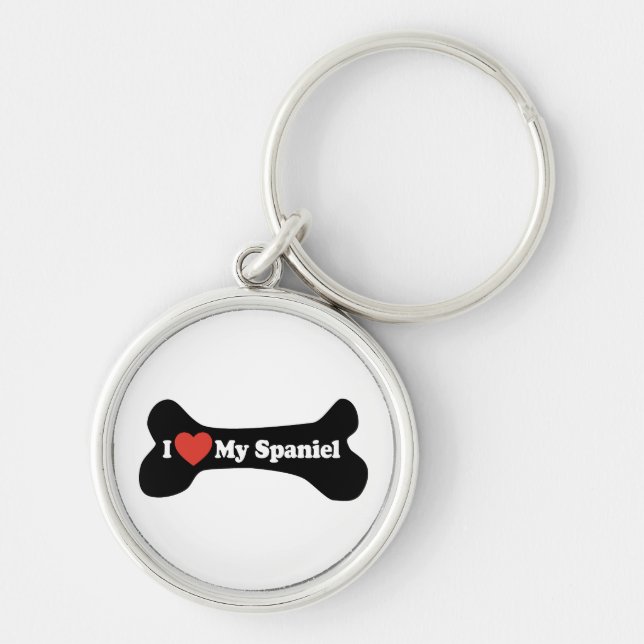 I Love My Spaniel - Dog Bone Keychain (Front)