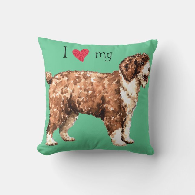 I Love my Spanish Water Dog Throw Pillow (Front)