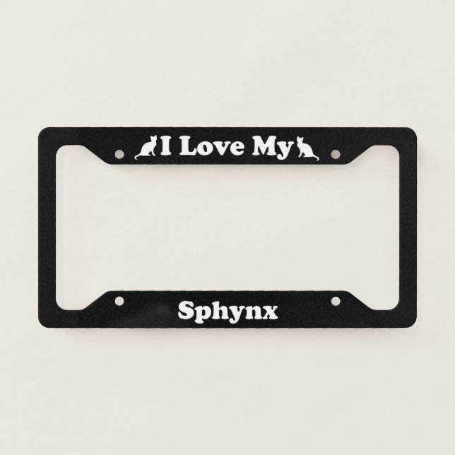 I Love My Sphynx Cat License Plate Frame (Front)