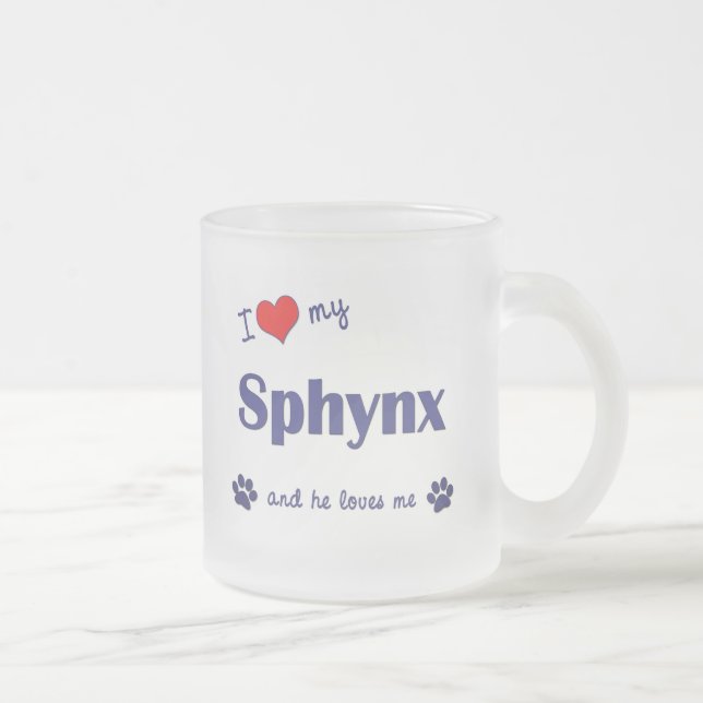 I Love My Sphynx (Male Cat) Frosted Glass Coffee Mug (Right)