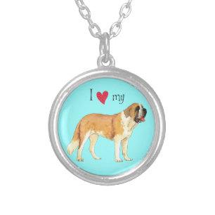 I Love my St. Bernard Silver Plated Necklace