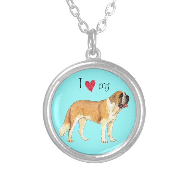 I Love my St. Bernard Silver Plated Necklace (Front)