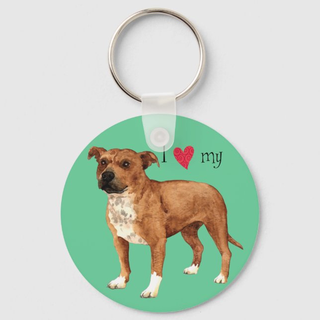 I Love my Staffordshire Bull Terrier Keychain (Front)