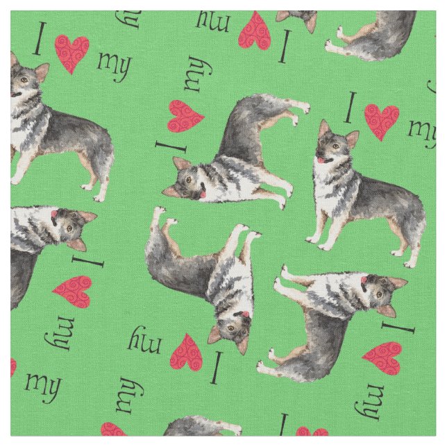 I Love my Swedish Vallhund Fabric (Close Up)