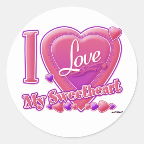 I Love My Sweetheart pinkpurple _ heart Classic Round Sticker