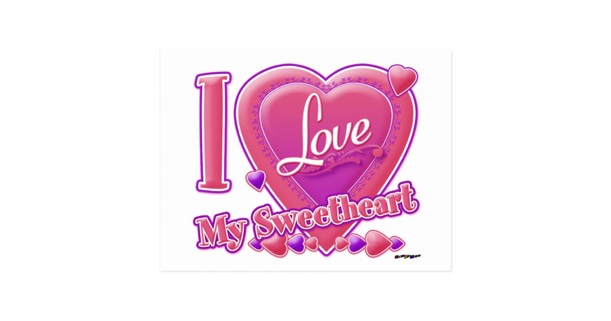 I Love My Sweetheart pink/purple - heart Postcard | Zazzle.com