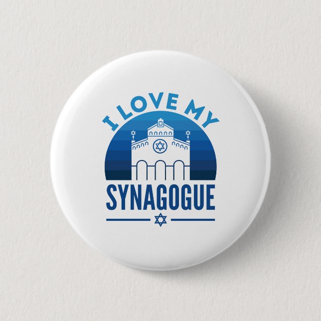 I Love My Synagogue Jewish Rabbi Religion Button (Front)