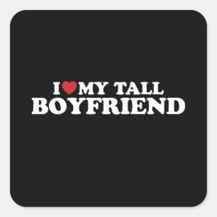 I Love My Tall Boyfriend Heart Groovy Retro Square Sticker