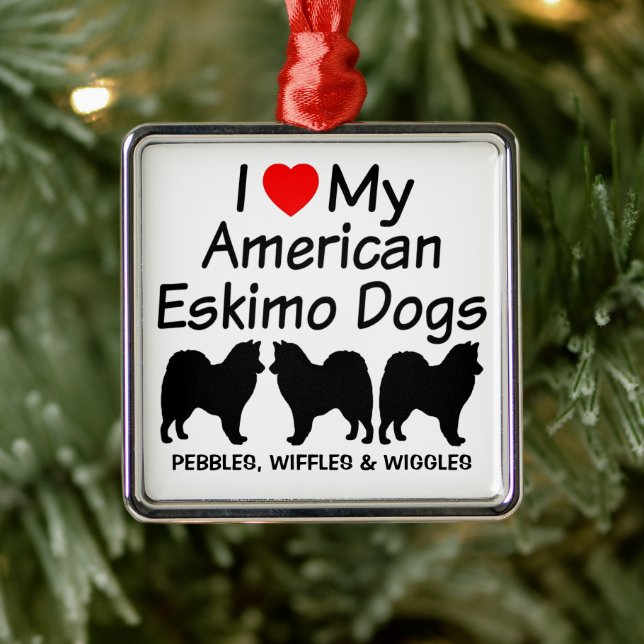 I Love My Three American Eskimo Dogs Metal Ornament (Tree)