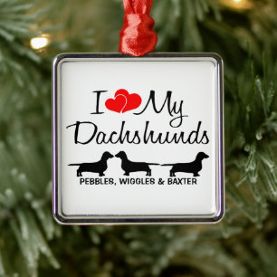 I Love My THREE Dachshund Dogs Metal Ornament