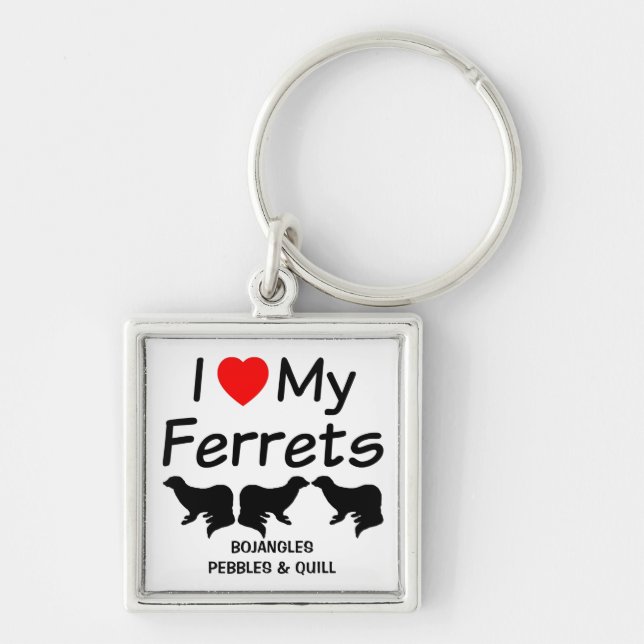 I Love My THREE Ferrets Keychain (Front)