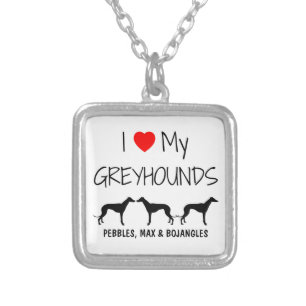 I Love My Three Greyhound Dogs Silver Plated Necklace