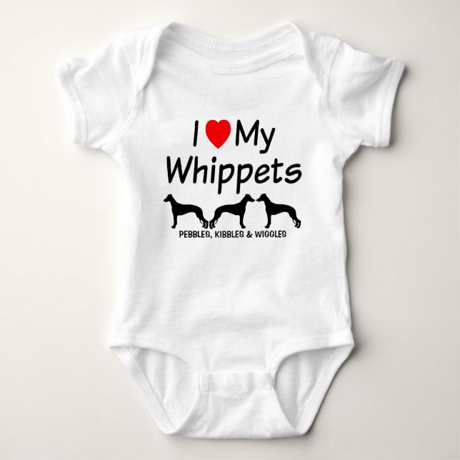 I Love My Three Whippet Dogs Baby Bodysuit (Front)