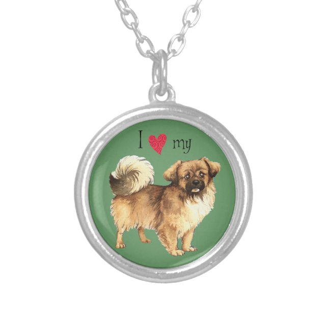 I Love my Tibetan Spaniel Silver Plated Necklace (Front)