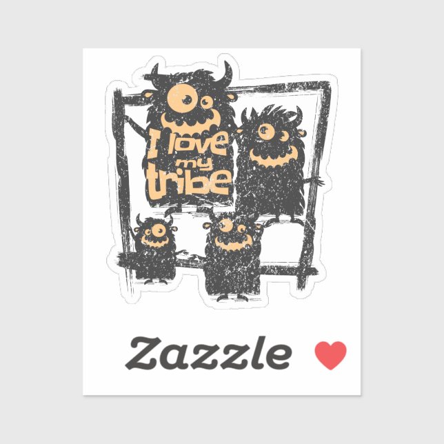 I Love My Tribe Funny Monster Family Halloween Sticker (Sheet)