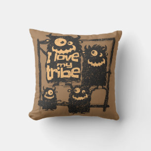 I Love My Tribe Funny Monster Family Halloween Throw Pillow
