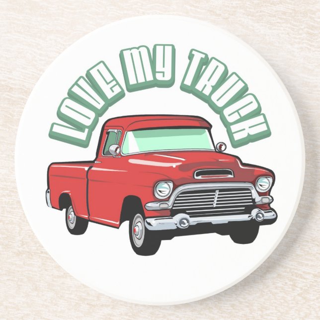 I love my truck - Old, classic red pickup Drink Coaster (Front)
