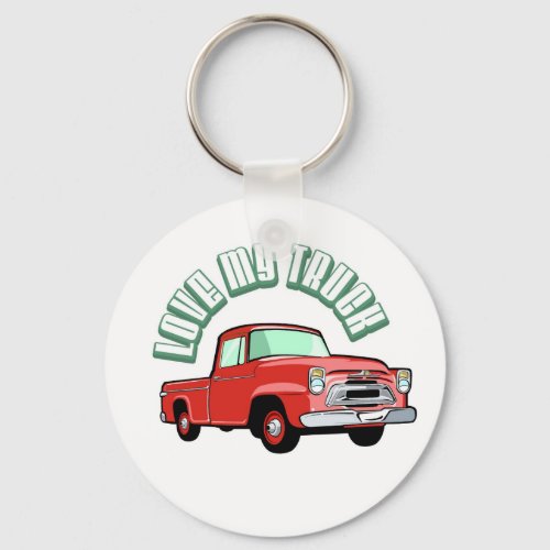 I love my truck _ Old classic red pickup Keychain