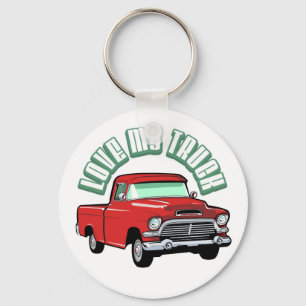 I love my truck - Old, classic red pickup Keychain