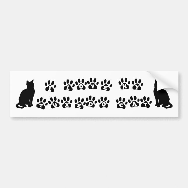 I Love My Tuxedo Cat--Black Text Bumper Sticker (Front)