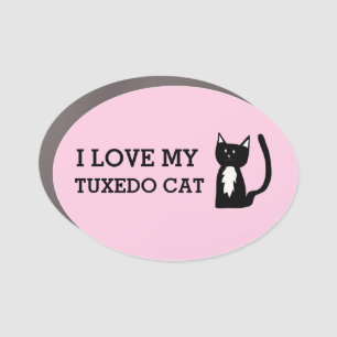 I Love My Tuxedo Cat Bumper Sticker Pink Car Magnet