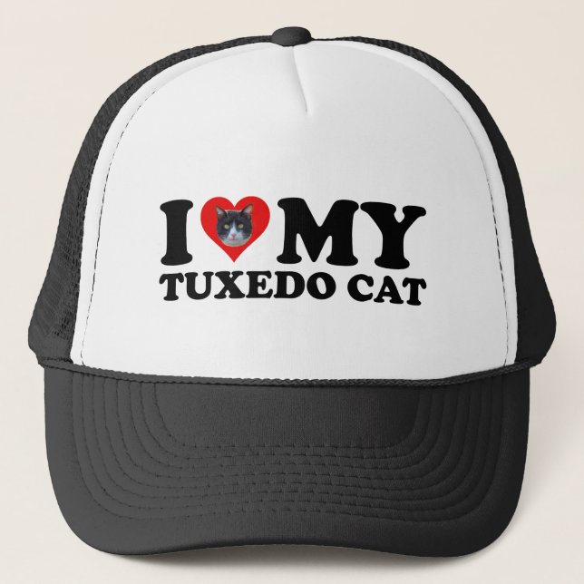 I Love My Tuxedo Cat Trucker Hat (Front)
