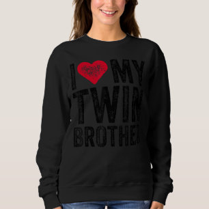 I Love My Twin Brother Red Heart Distressed Retro Sweatshirt